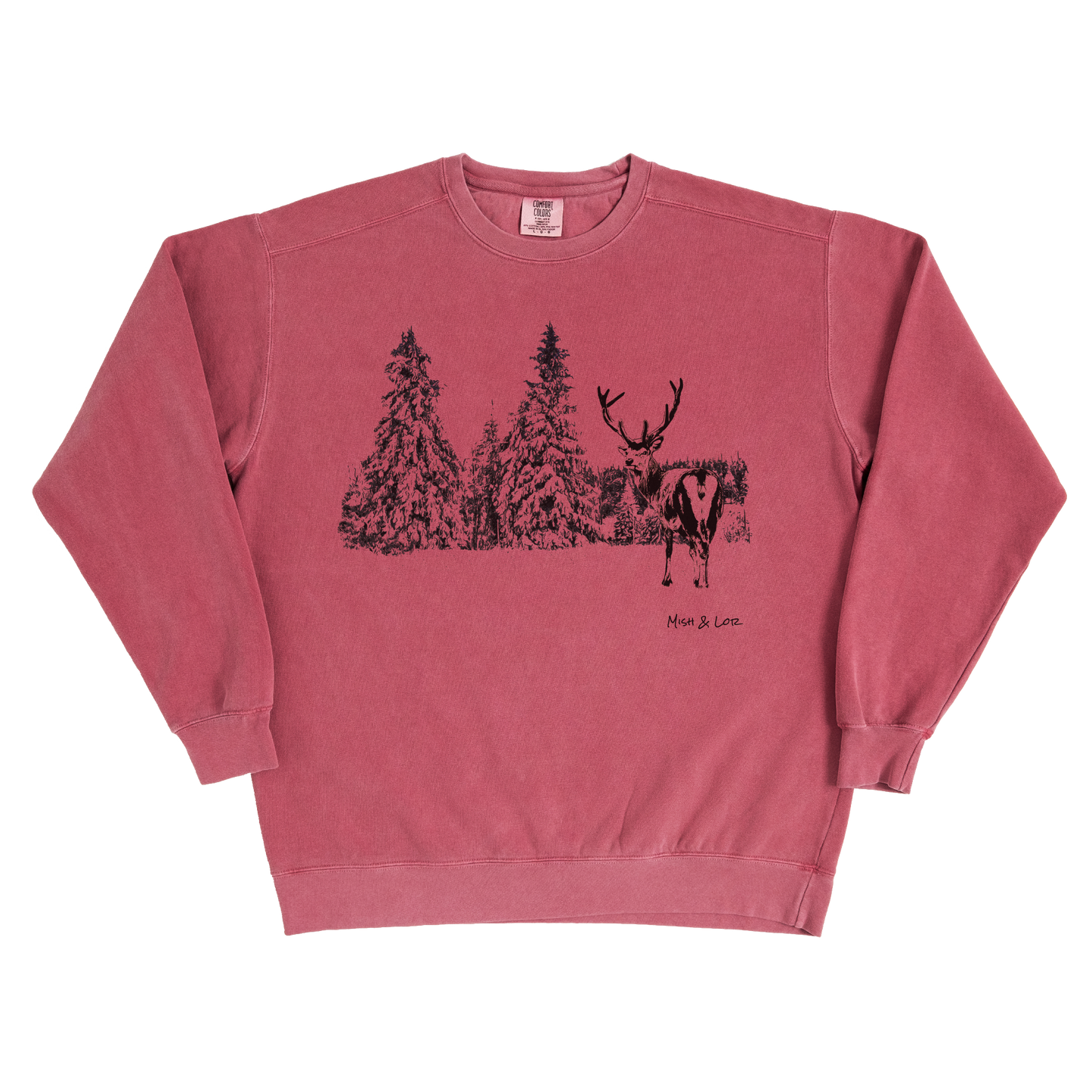 Cheeky Buck 80% Cotton Crewneck Sweatshirt | Winter Graphic ft. Christmas Stag (Red)