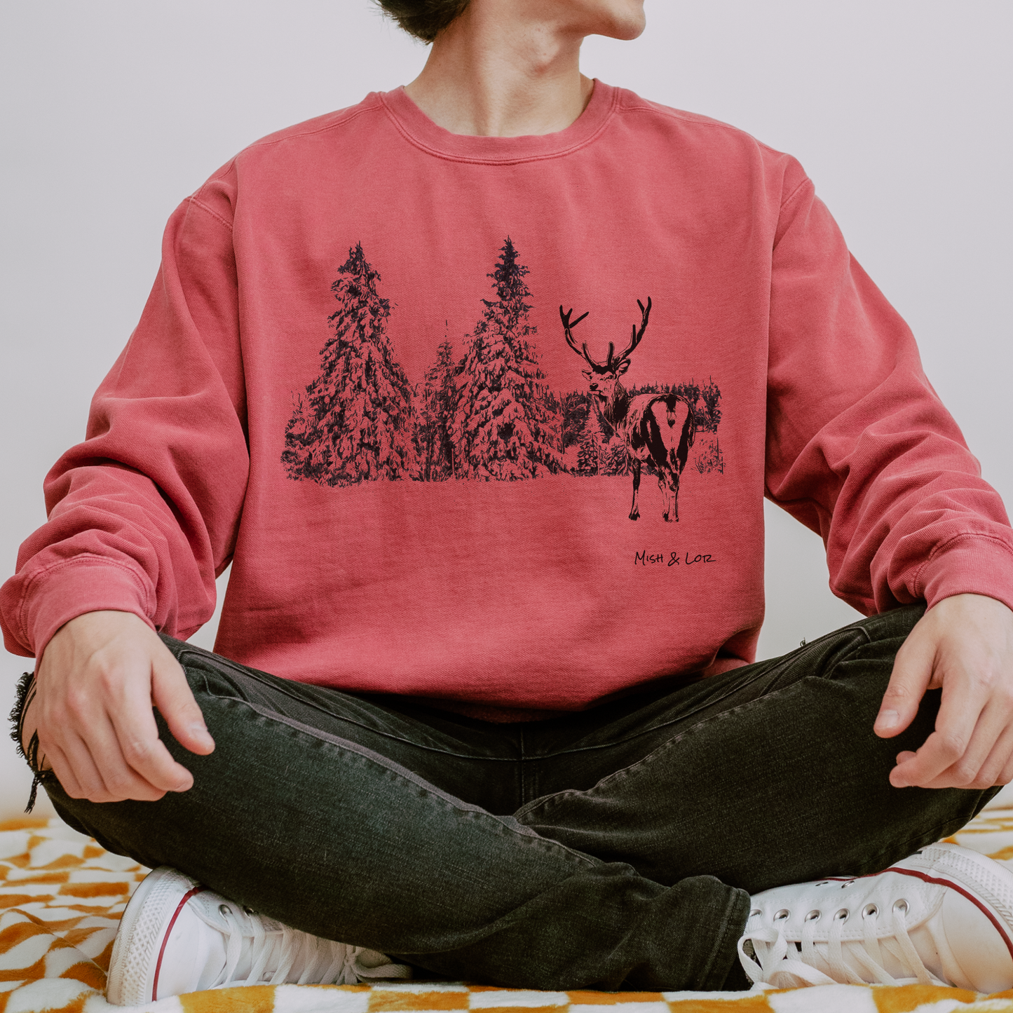 Cheeky Buck 80% Cotton Crewneck Sweatshirt | Winter Graphic ft. Christmas Stag (Red)