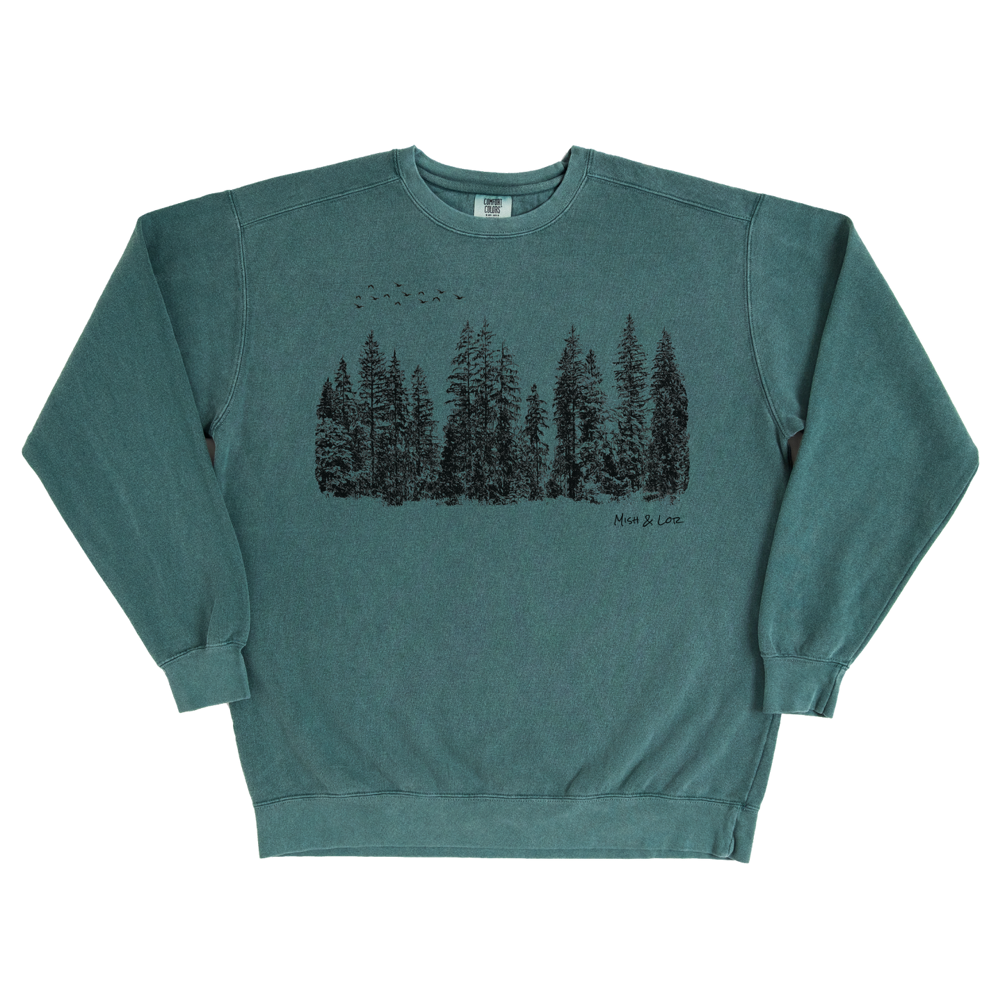 Flight Over Evergreens 80% Cotton Crewneck Sweatshirt | Unisex Graphic Sweatshirt (Green)