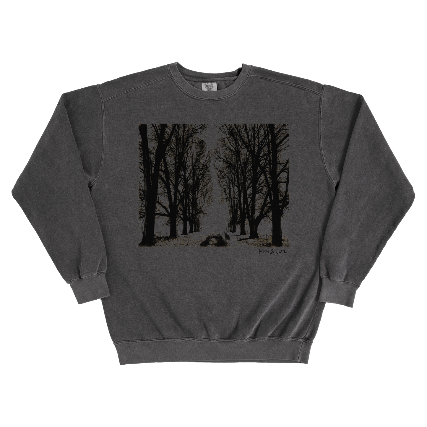 Stay Out of the Forest 80% Cotton Sweatshirt | Spooky Trees Fall Graphic Crewneck (Black/Gray)