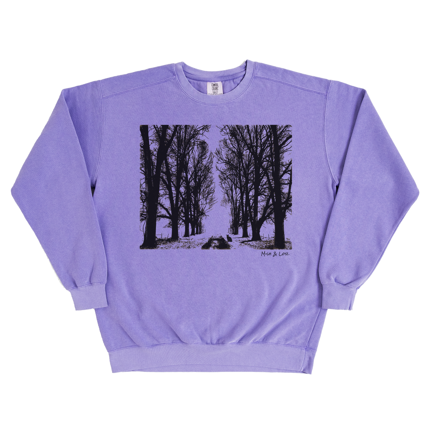Stay Out of the Forest 80% Cotton Sweatshirt | Spooky Trees Fall Graphic Crewneck (Purple)