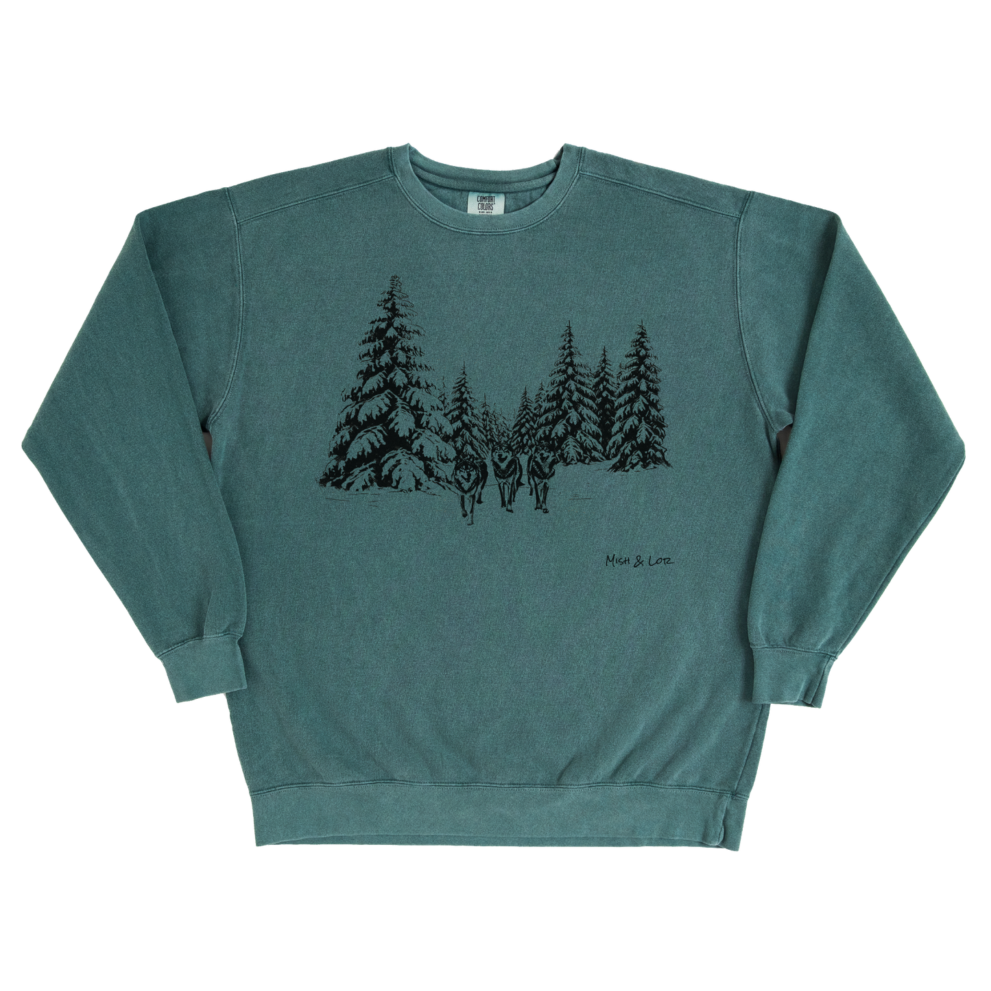 Winter Wolves 80% Cotton Sweatshirt | Nature Graphic Crewneck (Green)