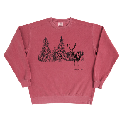 Cheeky Buck 80% Cotton Crewneck Sweatshirt | Winter Graphic ft. Christmas Stag (Red)