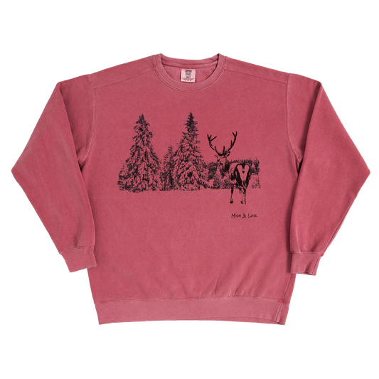Cheeky Buck 80% Cotton Crewneck Sweatshirt | Winter Graphic ft. Christmas Stag (Red)