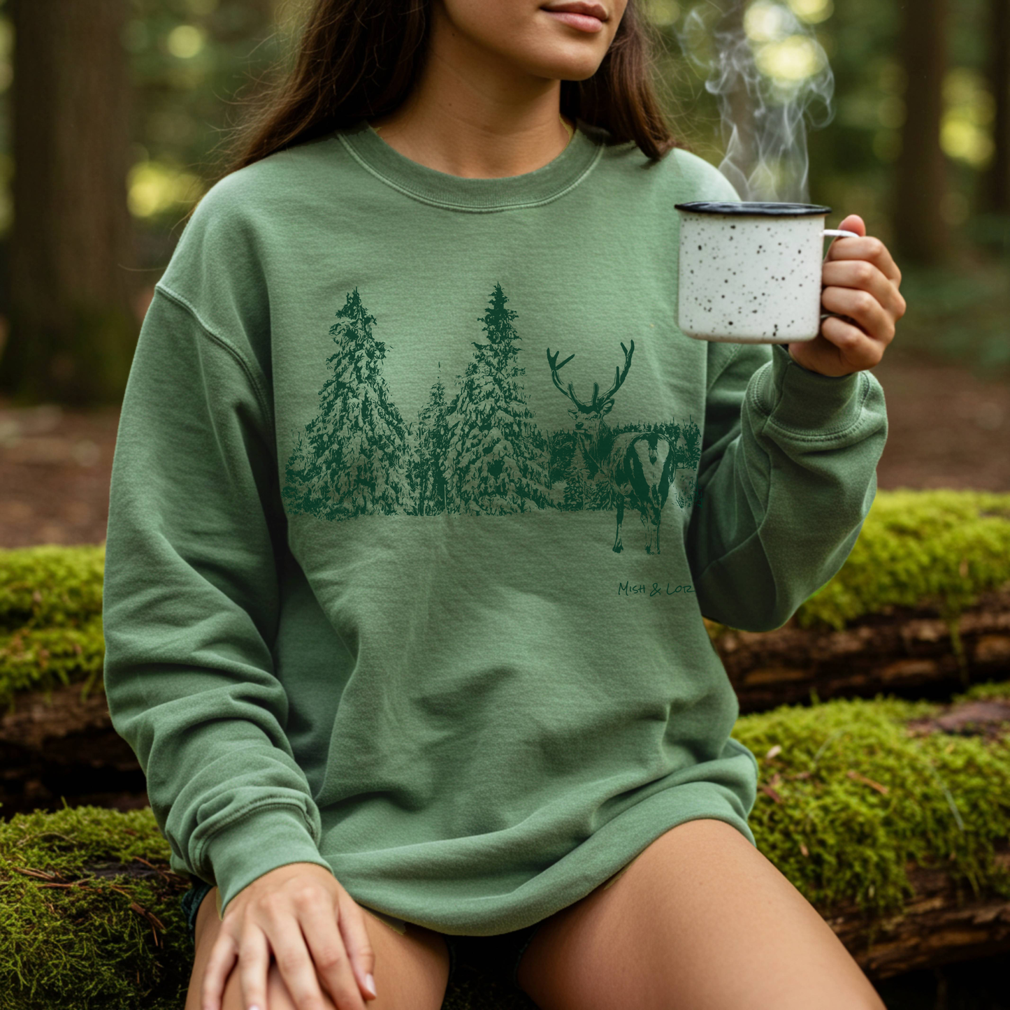 Cheeky Buck 80% Cotton Crewneck Sweatshirt | Winter Graphic ft. Christmas Stag (Green)