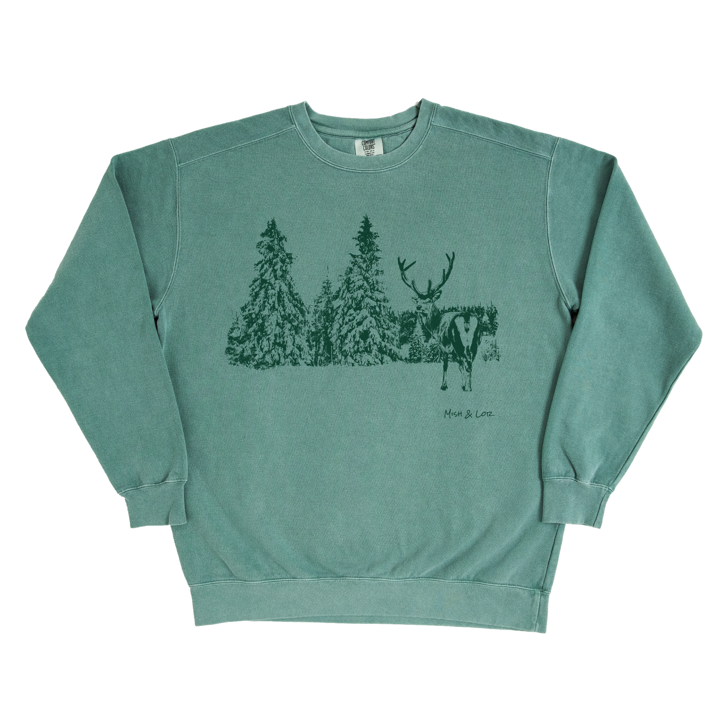 Cheeky Buck 80% Cotton Crewneck Sweatshirt | Winter Graphic ft. Christmas Stag (Green)