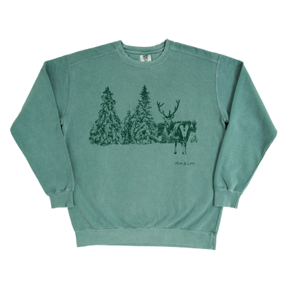 Cheeky Buck 80% Cotton Crewneck Sweatshirt | Winter Graphic ft. Christmas Stag (Green)