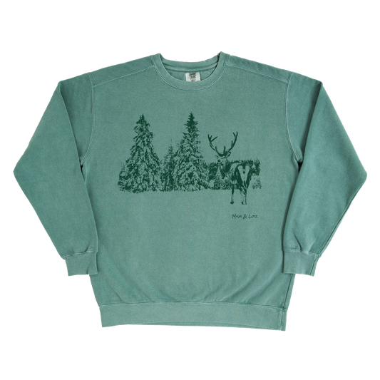 Cheeky Buck 80% Cotton Crewneck Sweatshirt | Winter Graphic ft. Christmas Stag (Green)