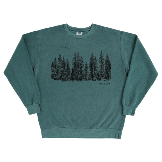 Flight Over Evergreens 80% Cotton Crewneck Sweatshirt | Unisex Graphic Sweatshirt (Green)