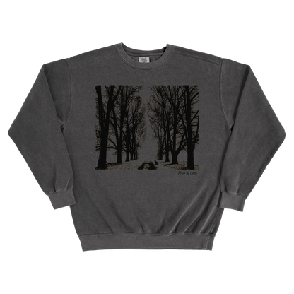 Stay Out of the Forest 80% Cotton Sweatshirt | Spooky Trees Fall Graphic Crewneck (Black/Gray)
