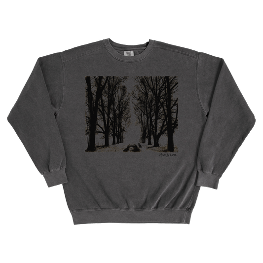Stay Out of the Forest 80% Cotton Sweatshirt | Spooky Trees Fall Graphic Crewneck (Black/Gray)