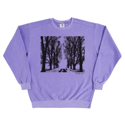 Stay Out of the Forest 80% Cotton Sweatshirt | Spooky Trees Fall Graphic Crewneck (Purple)