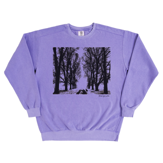 Stay Out of the Forest 80% Cotton Sweatshirt | Spooky Trees Fall Graphic Crewneck (Purple)