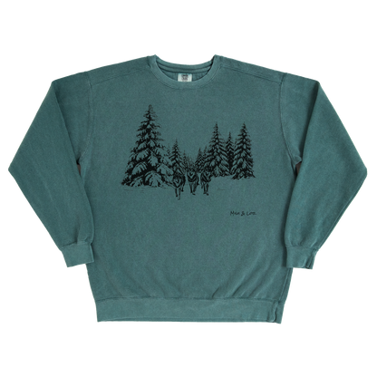 Winter Wolves 80% Cotton Sweatshirt | Nature Graphic Crewneck (Green)