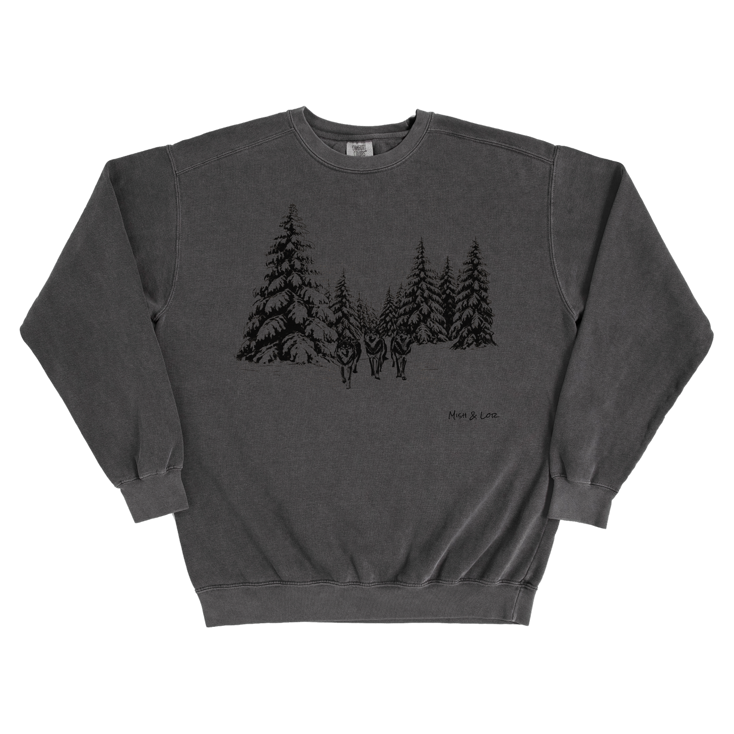 Winter Wolves 80% Cotton Sweatshirt | Nature Graphic Crewneck (Black/Gray)