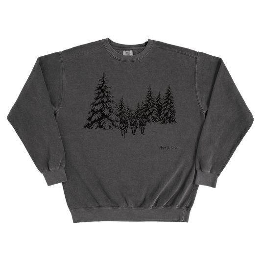 Winter Wolves 80% Cotton Sweatshirt | Nature Graphic Crewneck (Black/Gray)
